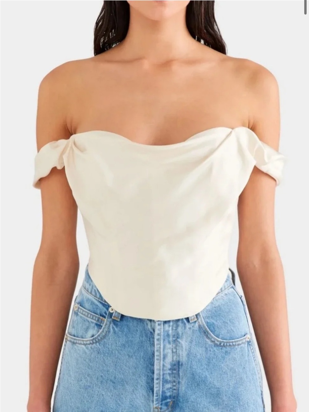 VENROY Draped 100% Silk Cream Corset Top Sz.L